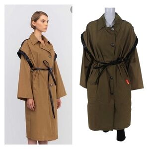 NWT OOF 9025 Tie Waist Trench Coat Cotton Hand Peach Tobacco IT 44